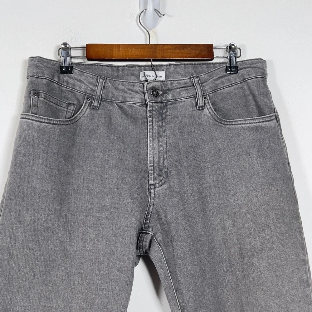 Peter Millar Straight Leg Jeans‎ Mens Sz 34x33 Gray Denim Pants 5 Pocket Stretch
